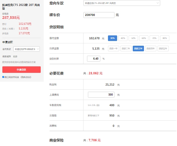 凱迪拉克ct5最新價格2022 市場最新售價27萬起