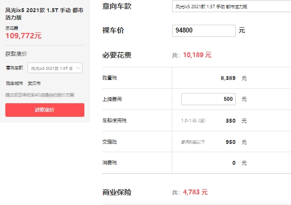 東風風光ix5價格,市場在售2021款報價9萬元