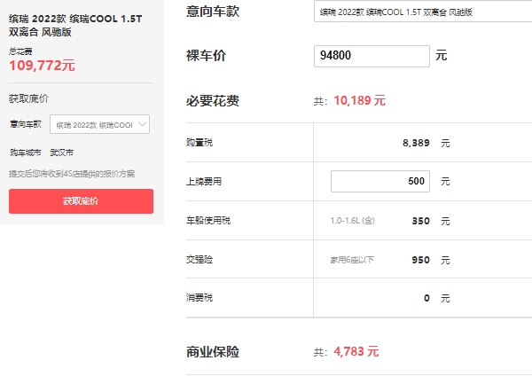 繽瑞汽車價格圖片2022，新款市場報價7萬起