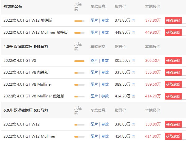 賓利車型及價(jià)格 賓利飛馳273萬(wàn)(共五款在售車型)