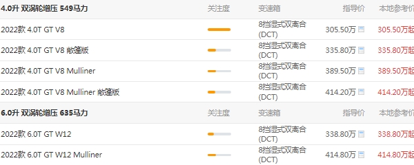賓利歐陸gt選裝價格表,市場最新2022款報價305萬起
