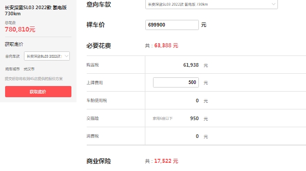 長安深藍sl03價格圖片，730氫電版售價高達69萬