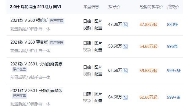 奔馳v260商務車報價 奔馳v260商務車新車售價47.88萬元