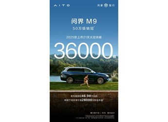 問界M9 2025款21天大定3.6萬單，成為50 萬級智能豪華新標桿