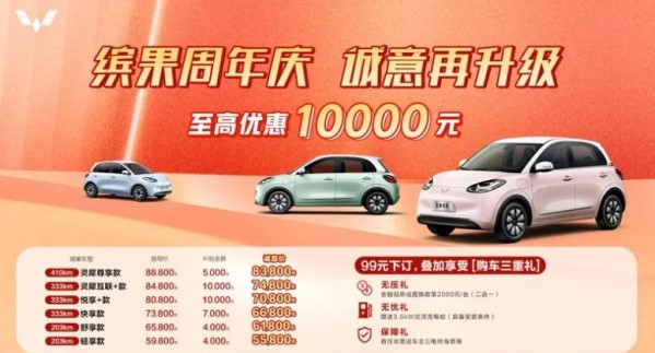 五菱繽果限時購車政策來了！至高優惠10000元5.58萬起
