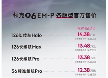 領(lǐng)克06 EM-P新增126長續(xù)航Max上市 售價(jià)14.78萬